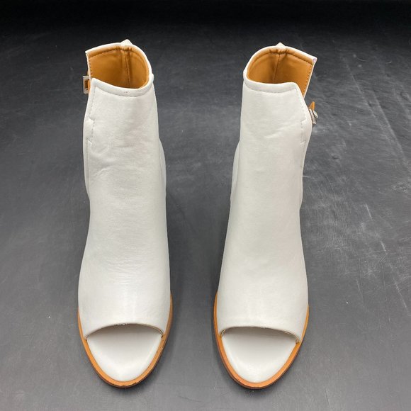 A FSJ White Peep Toe Boot Cut Out Buckle Block Low Heeled Ankle Bootie - Picture 2 of 7